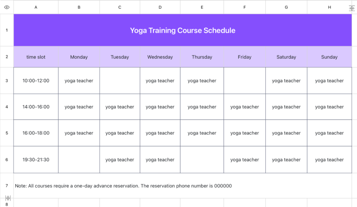 Yoga Training Course Schedule